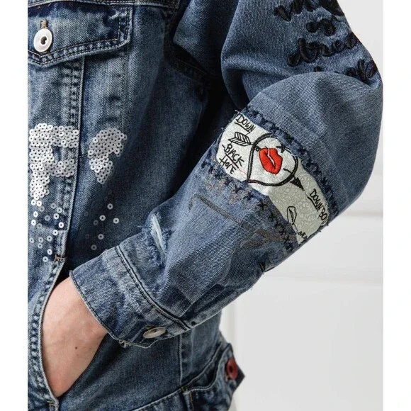 Desigual Women's Chaq Yes Embroidered Jean Jacket Blue Size M 100% cotton - Picture 4 of 16